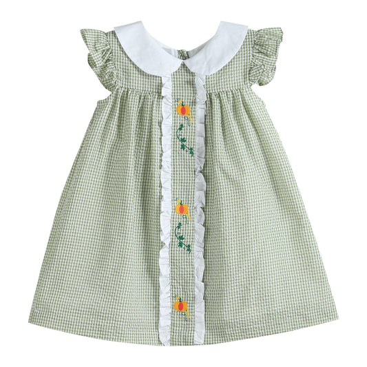 Green Gingham Pumpkin Peter Pan Collar Dress