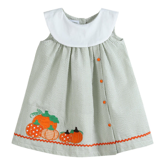 Green Seersucker Pumpkin Yoke Dress