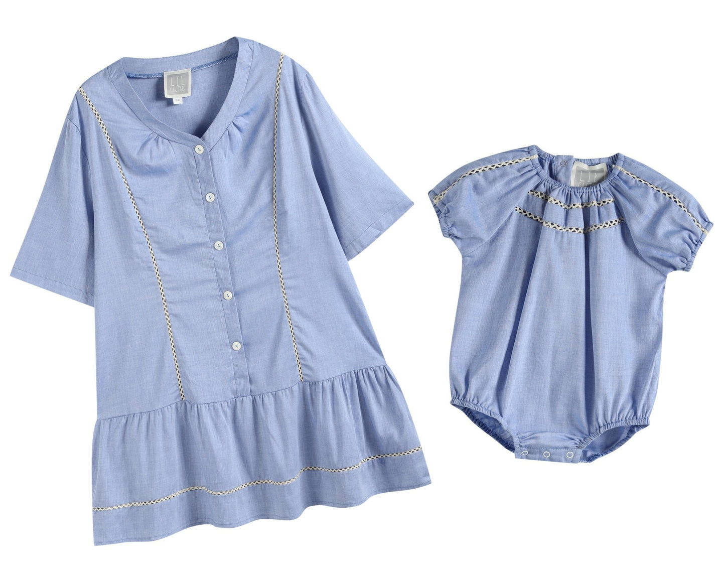 Ladies Light Blue Cotton Ruffle Embroidery Dress