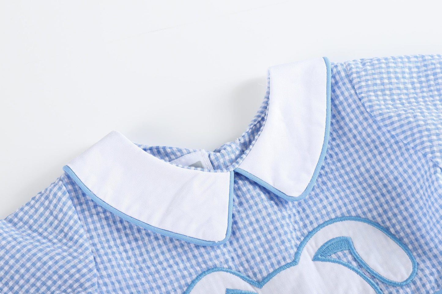 Light Blue Gingham Peek-a-Boo Easter Bunny Collared Romper