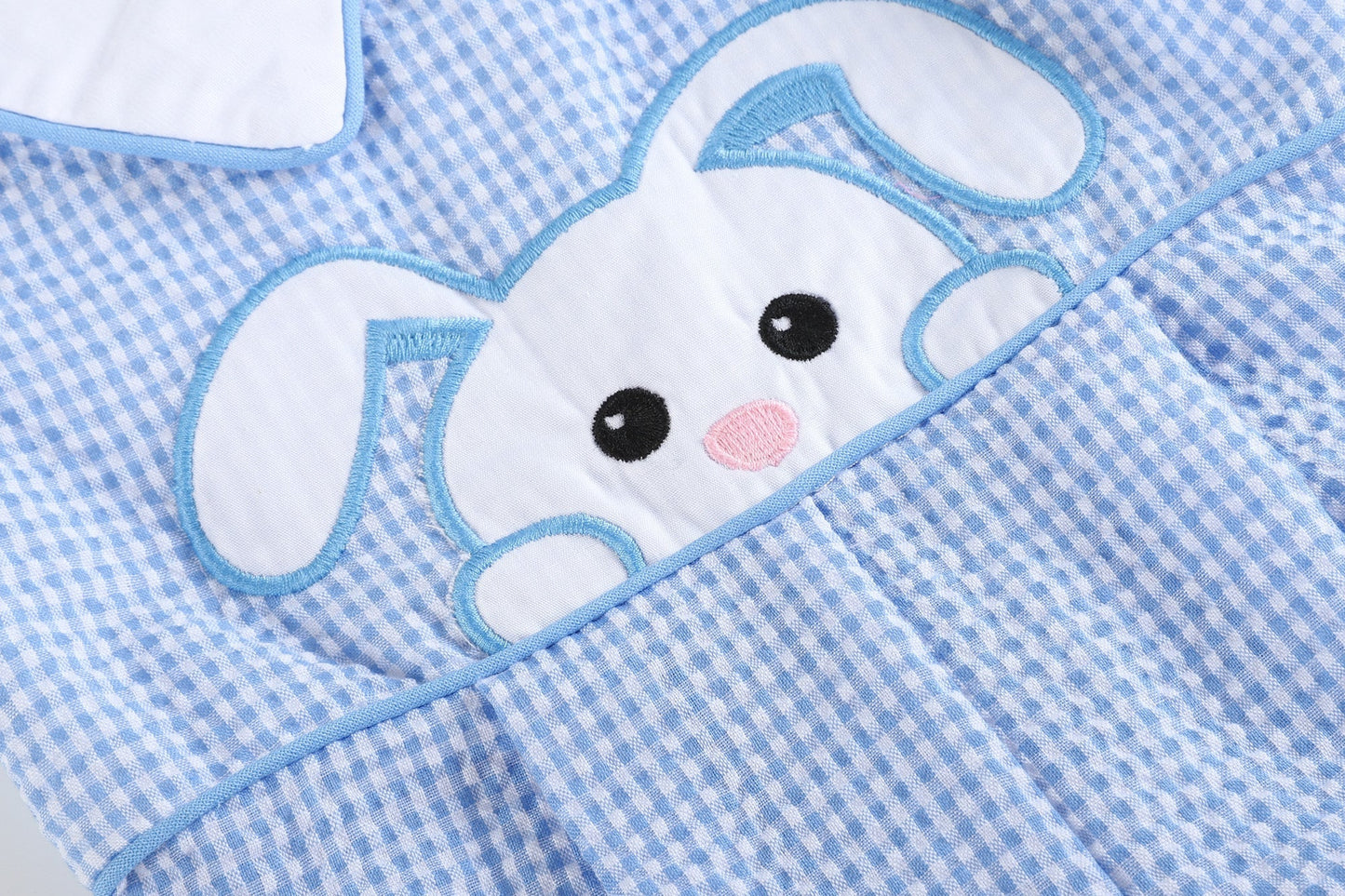 Light Blue Gingham Peek-a-Boo Easter Bunny Collared Romper