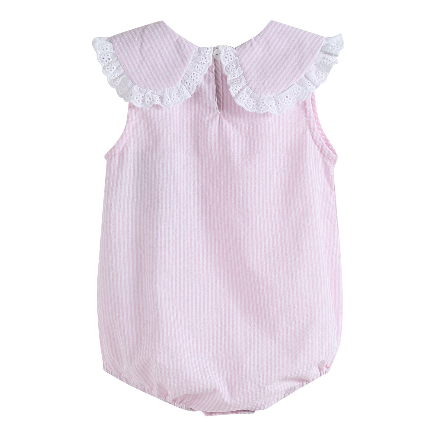 Light Pink Seersucker Collared Bubble Romper