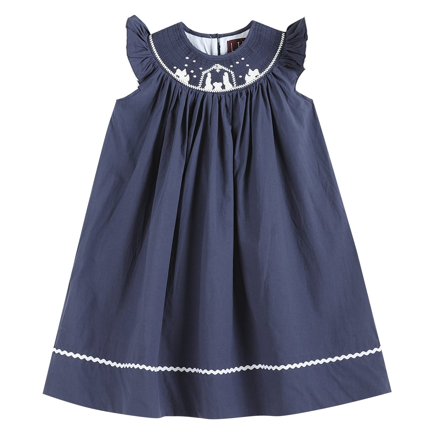 Navy Blue Nativity Smocked Christmas Dress