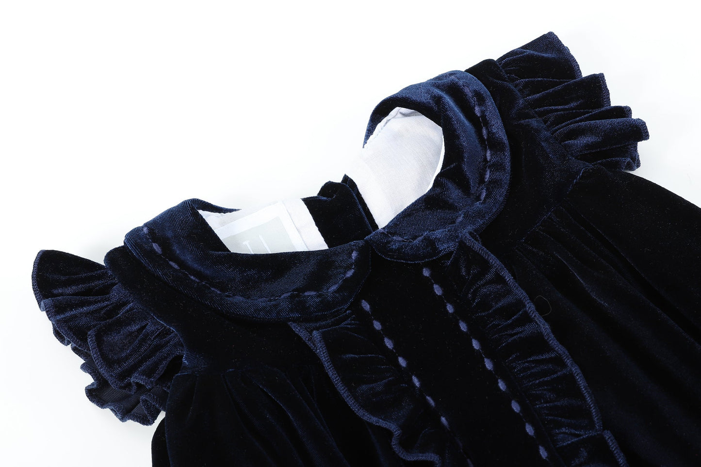 Navy Blue Velvet Ruffle Dress