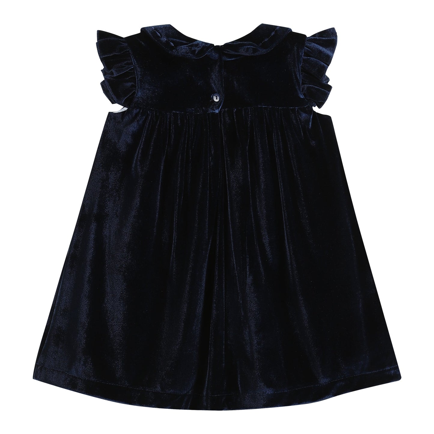 Navy Blue Velvet Ruffle Dress