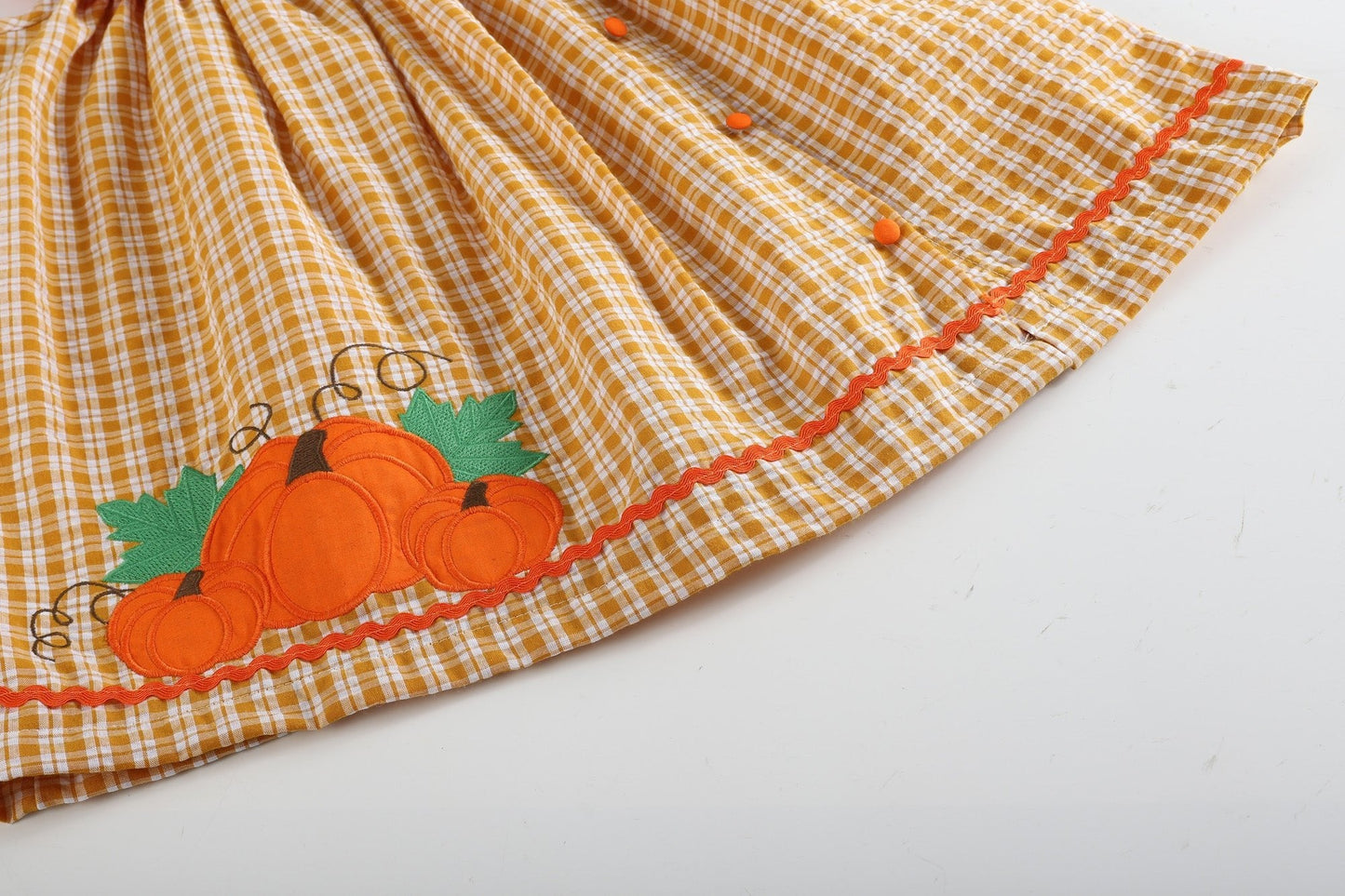 Orange Gingham Pumpkin Yoke Dress