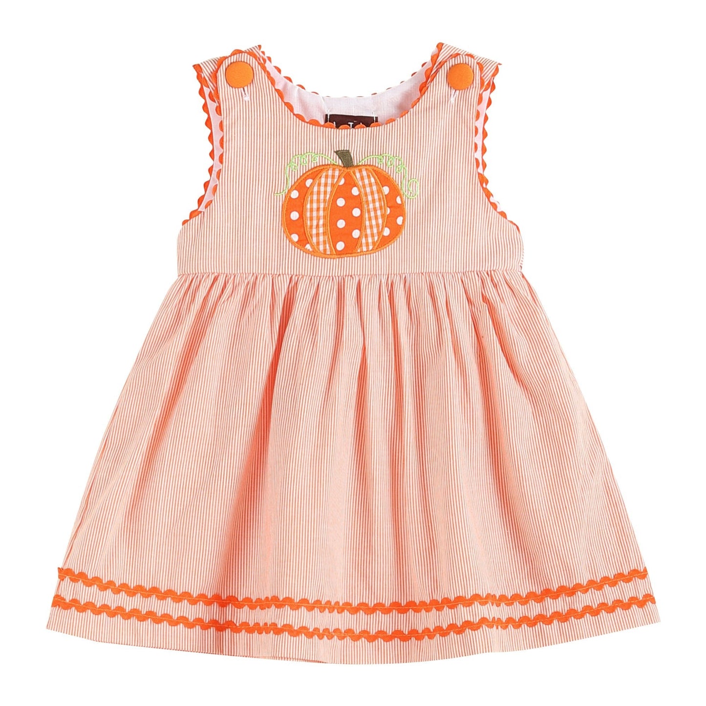 Orange Pinstripe Pumpkin Embroidered A-Line Dress