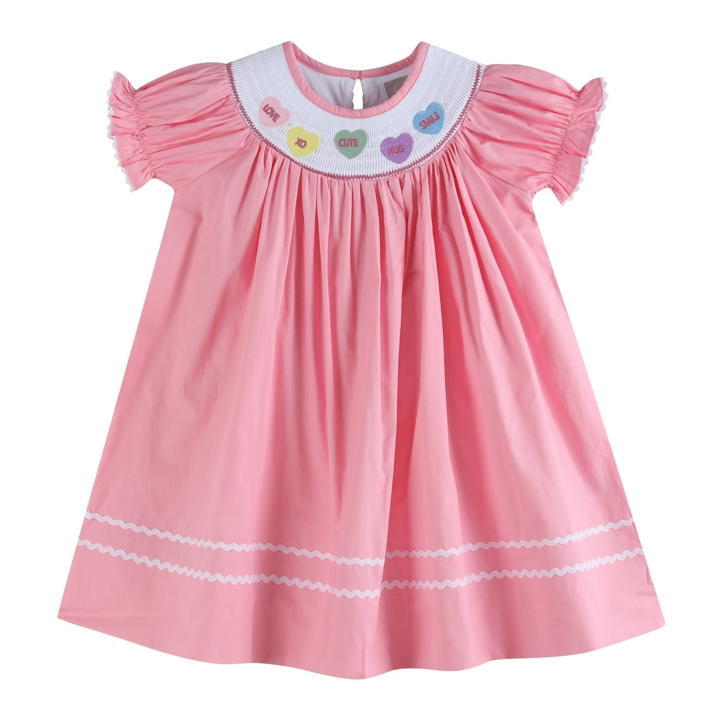 Pink Candy Heart Valentine's Smocked Bishop Dress