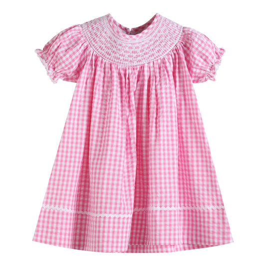 Pink Gingham Classic Smocked Bishop Dress