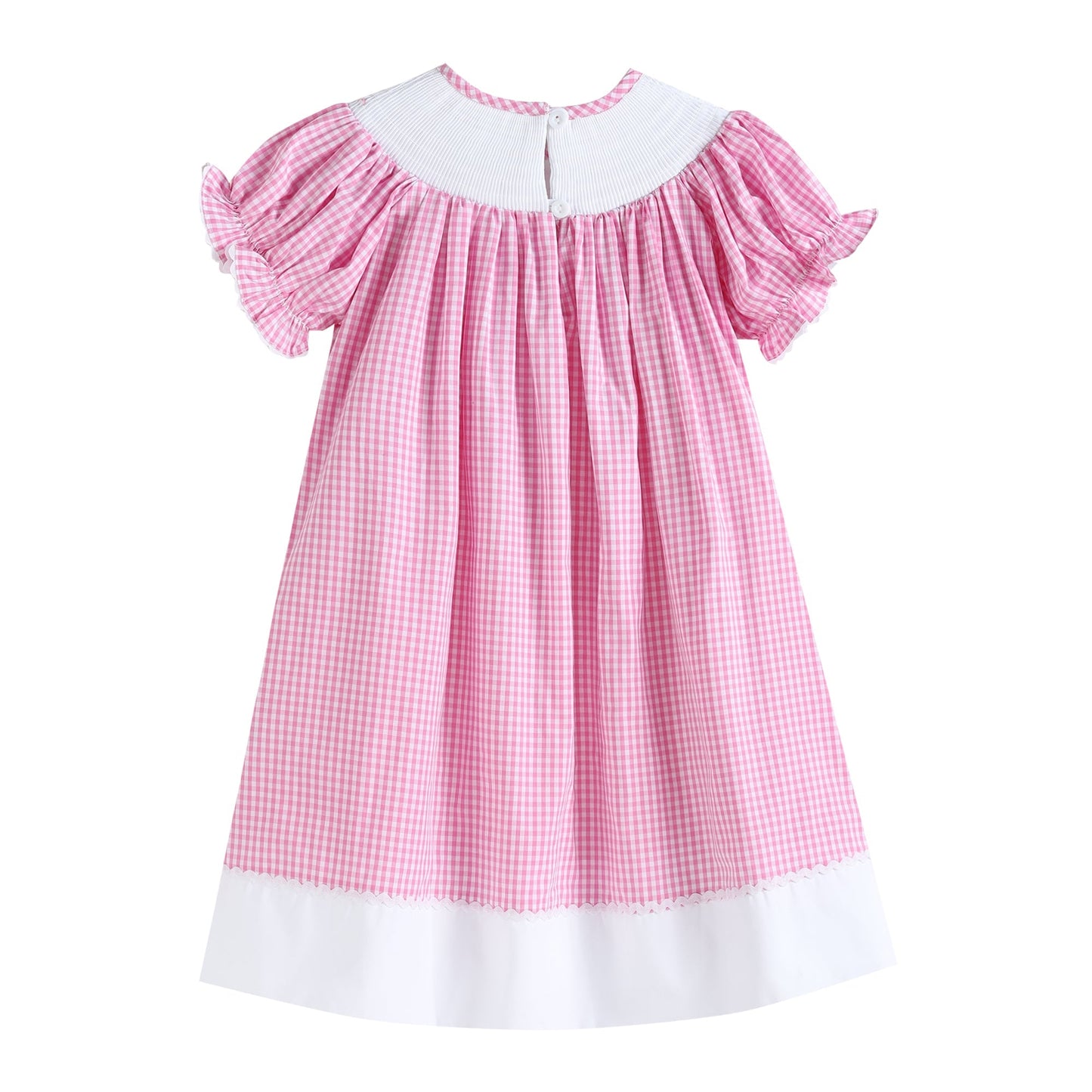 Pink Gingham Easter Bunny Smocked Bishop Dress