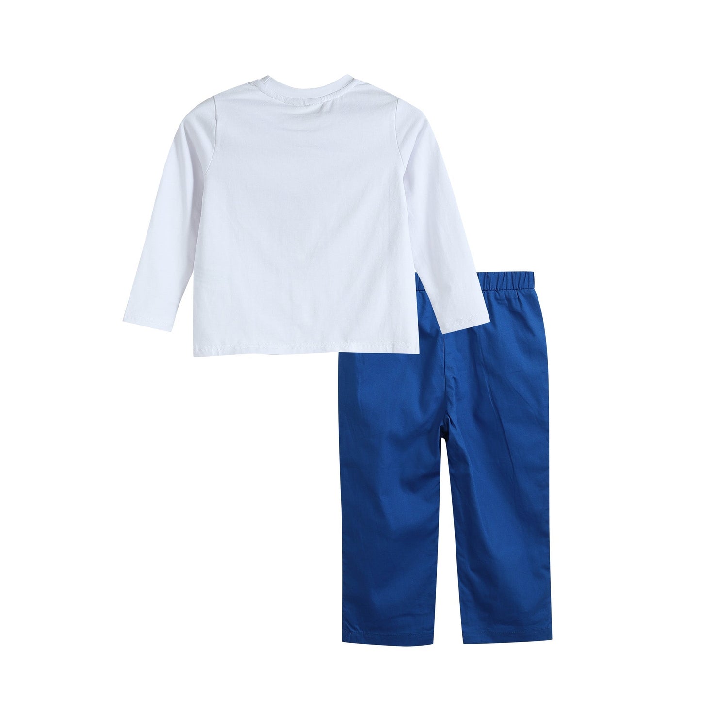 Pumpkin Smocked White Shirt and Blue Pants Set