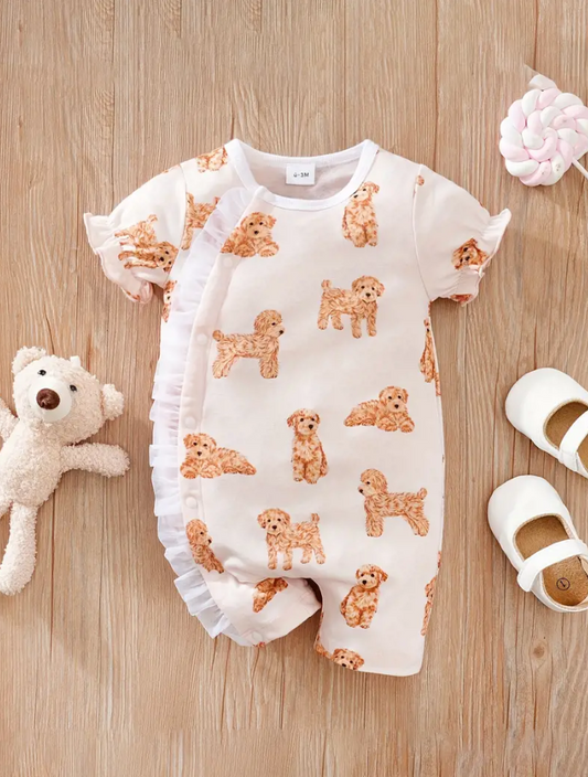 Puppy Printed Ruffle Sleeve Baby Bodysuit