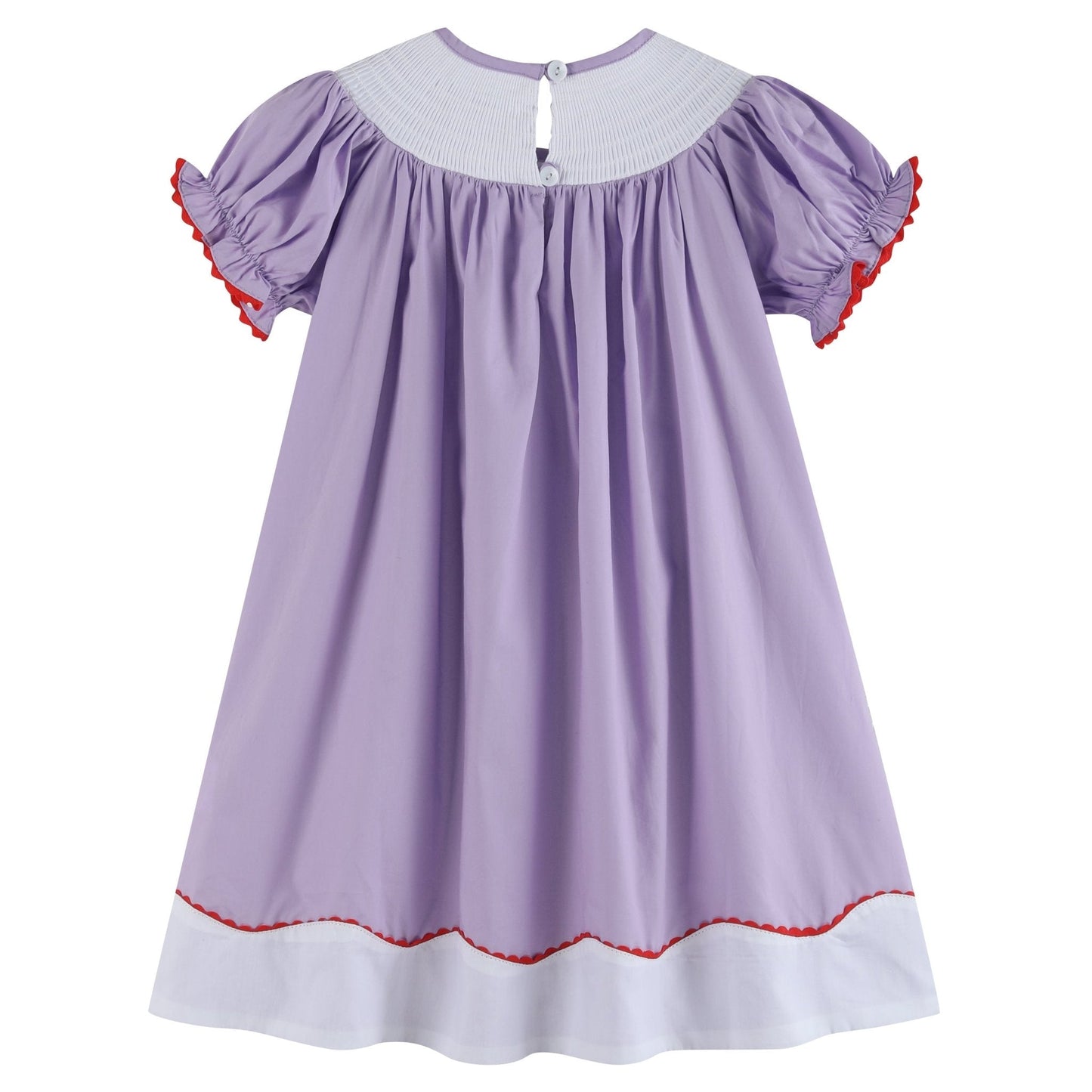 Purple Gingham Crayon Back to School Smocked Bishop Dress