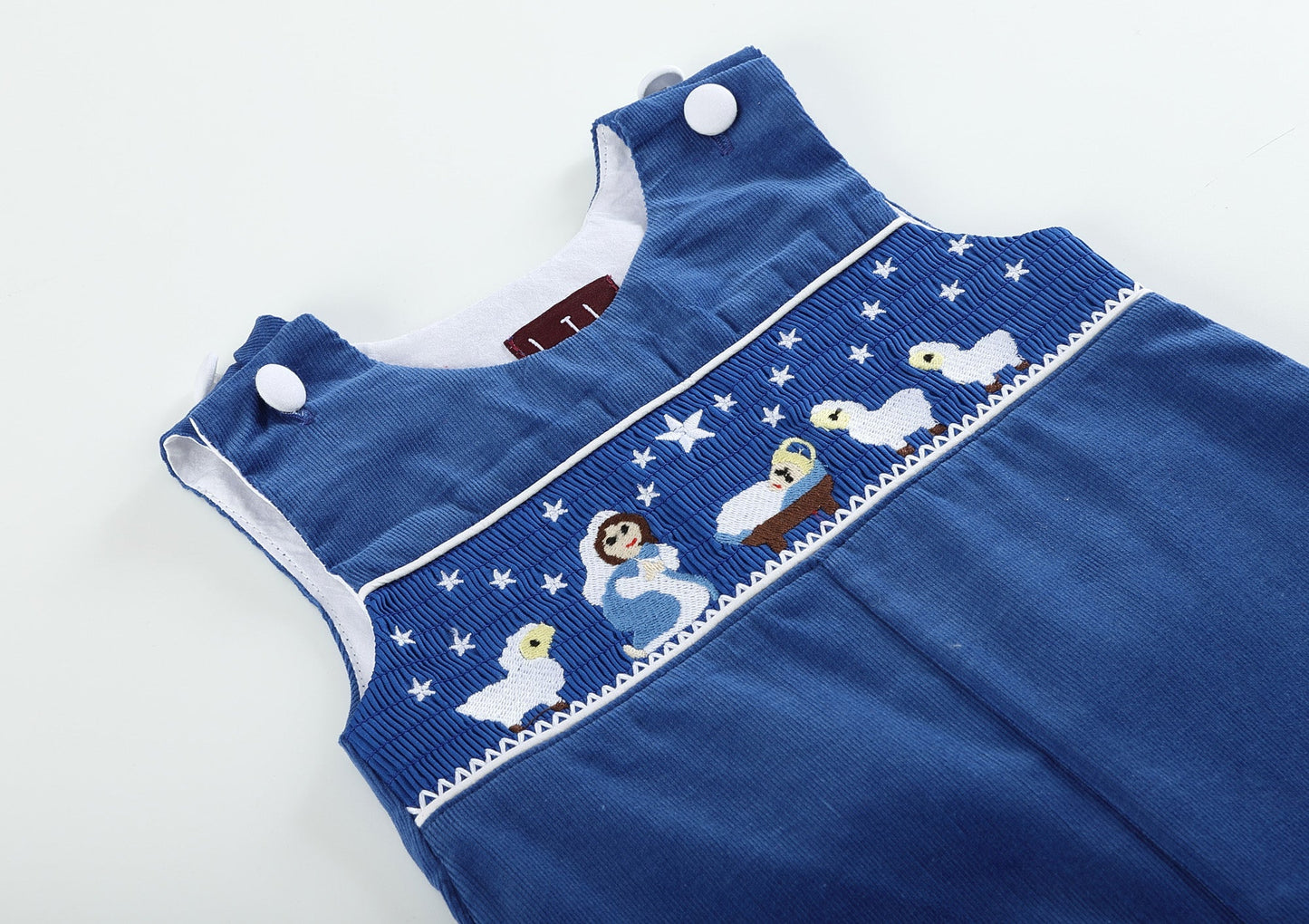 Royal Blue Corduroy Nativity Smocked Overalls