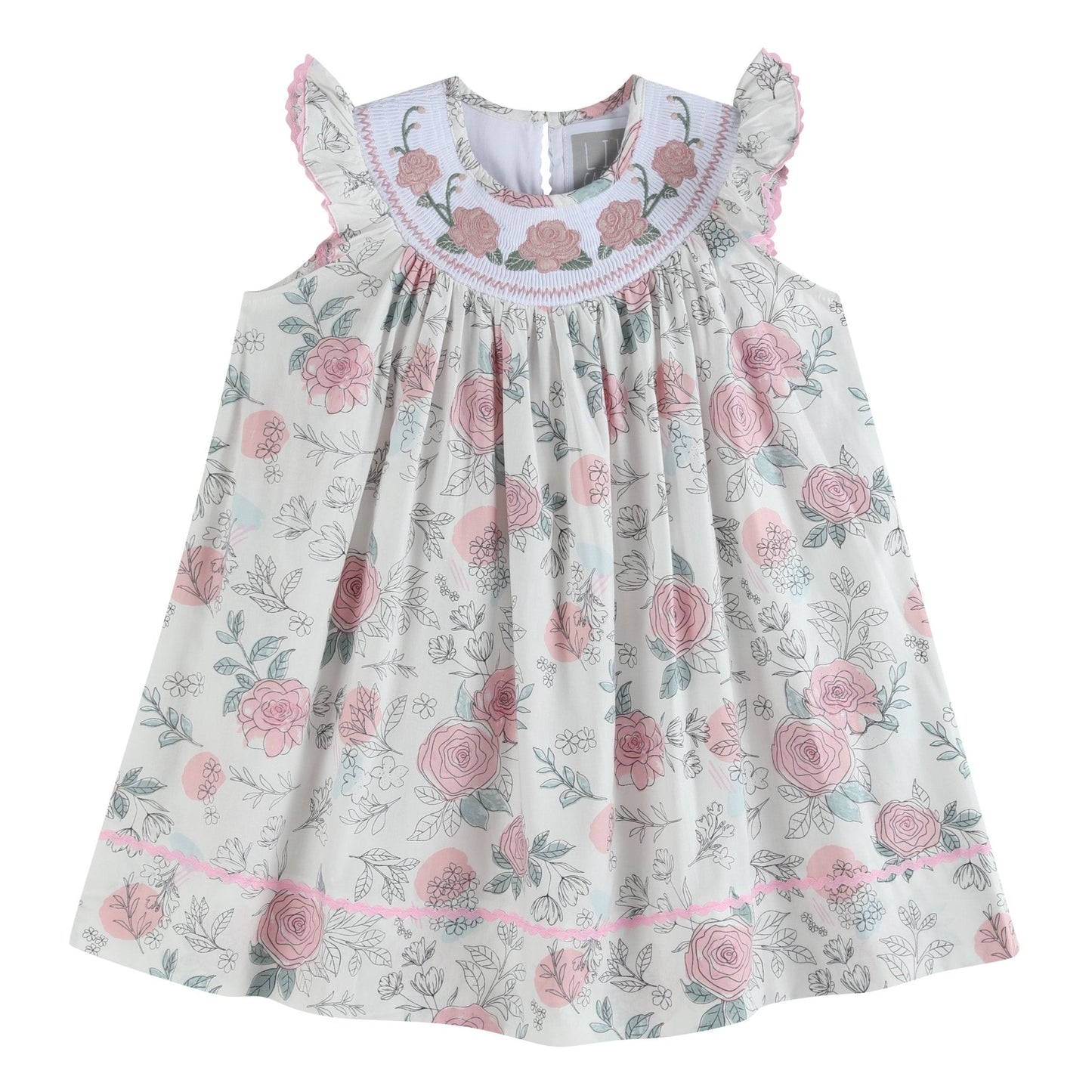 White and Pink Floral Smocked Bishop Dress