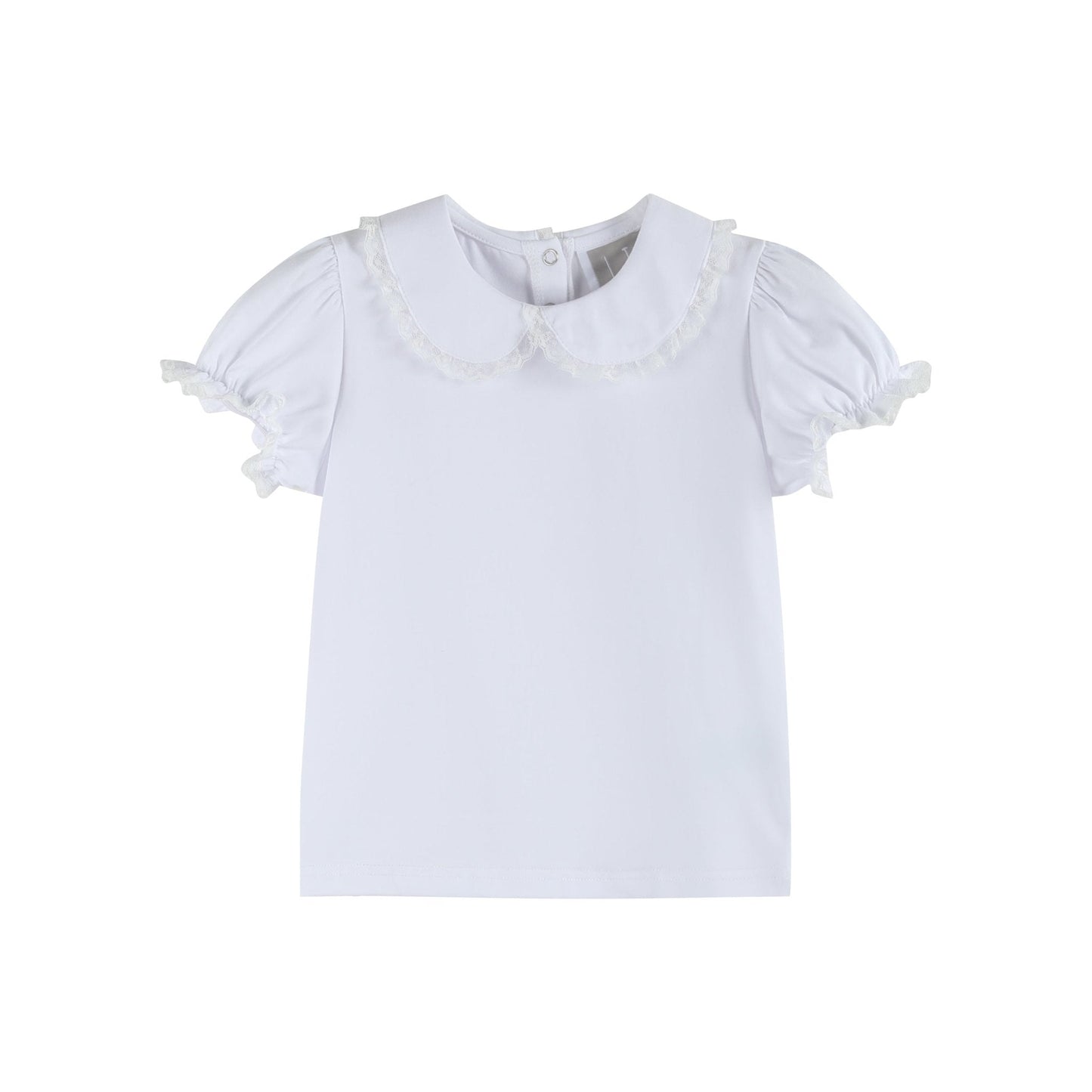 White Lace Collared Girls Short Bubble Sleeve Top