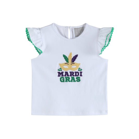 White Mardi Gras Applique Ruffle Shirt