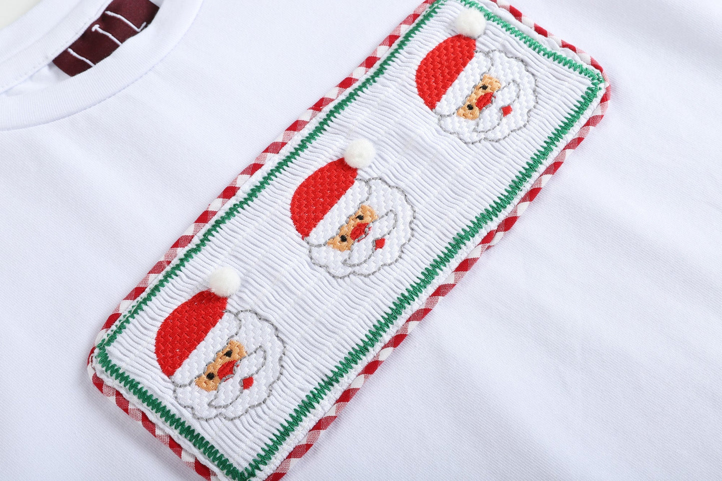 White Smocked Santa Long-Sleeve Tee & Red Pants