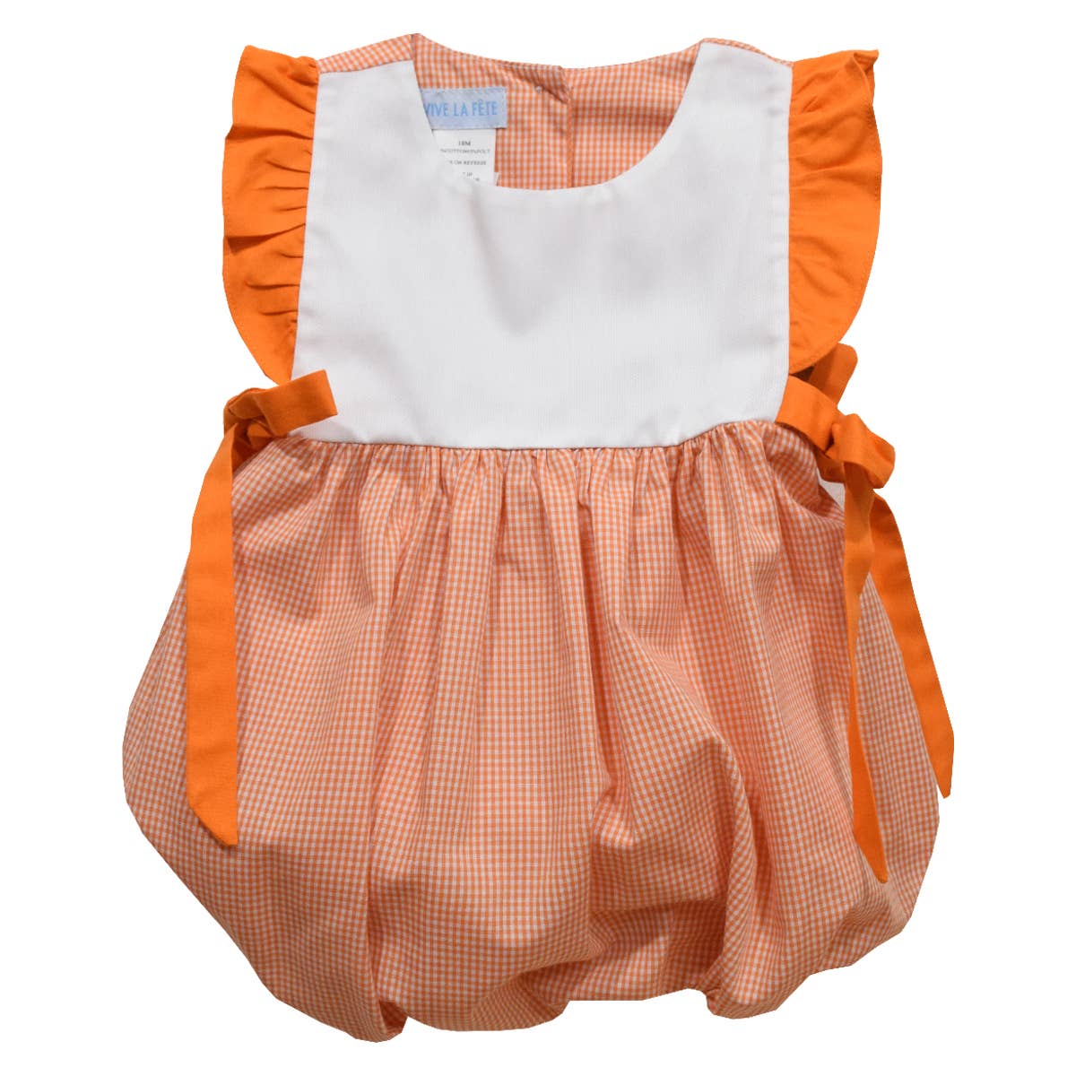 Rocky Top Gingham Short Sleeve Girls Bubble: Orange - Only 24 M left!