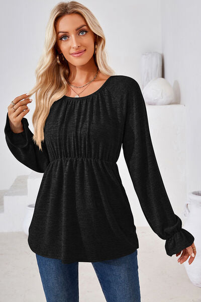 Ruched Flounce Sleeve Blouse - Multiple Colors