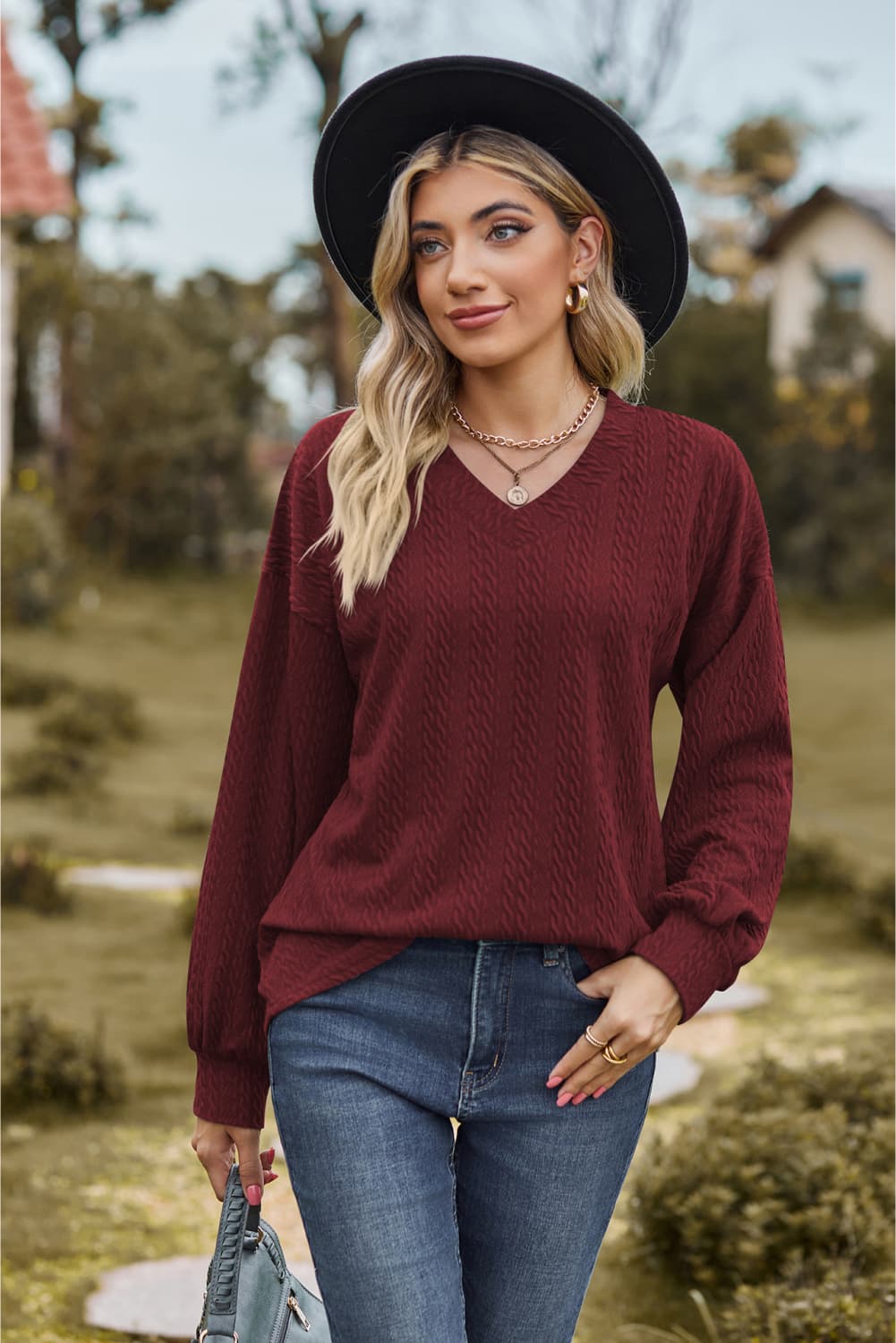 Cleverly Classic V-Neck Dropped Sweater