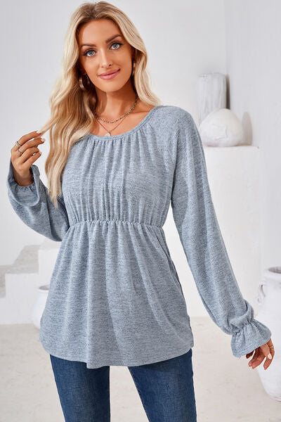 Ruched Flounce Sleeve Blouse - Multiple Colors