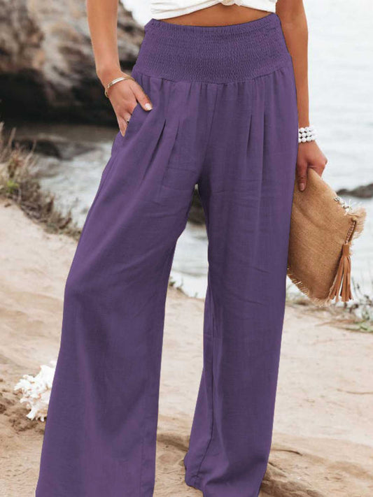 Sydney Full Size Smocked Waist Wide Leg Pants