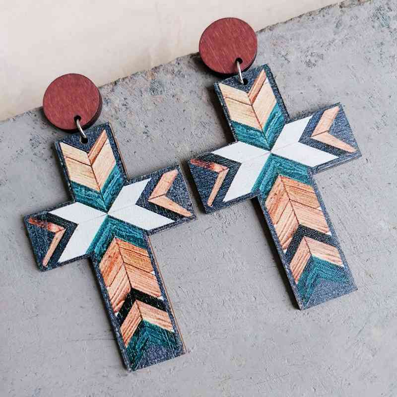 Wooden Cross Earrings