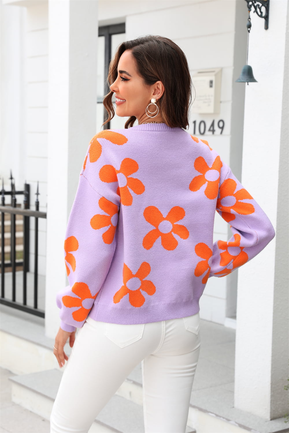 Flirty Floral Print Pullover Sweater