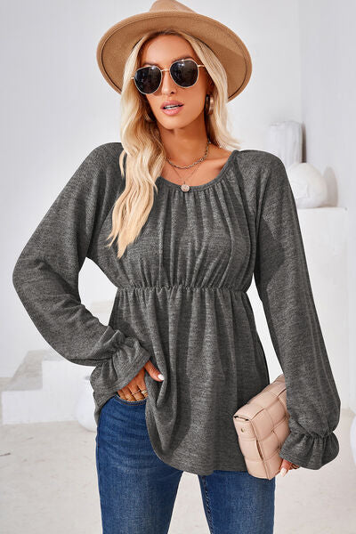 Ruched Flounce Sleeve Blouse - Multiple Colors