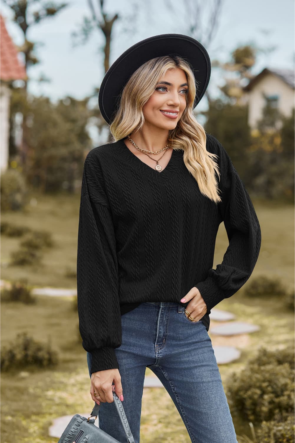 Cleverly Classic V-Neck Dropped Sweater