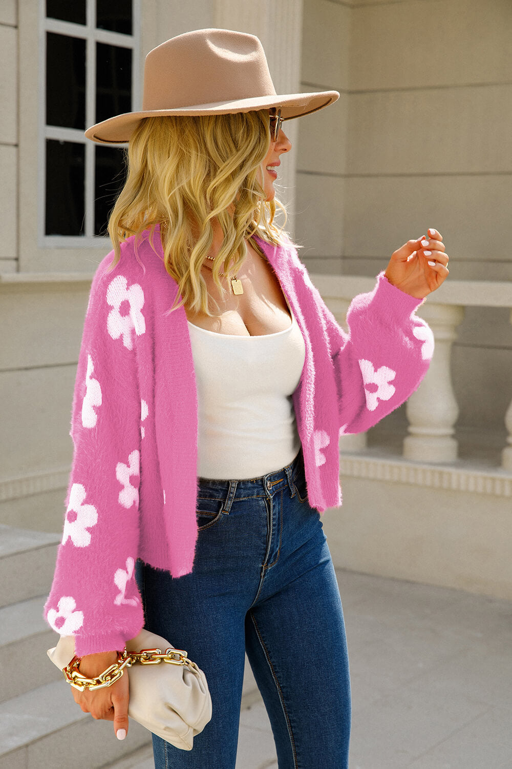 Happy Day Floral Open Front Fuzzy Cardigan