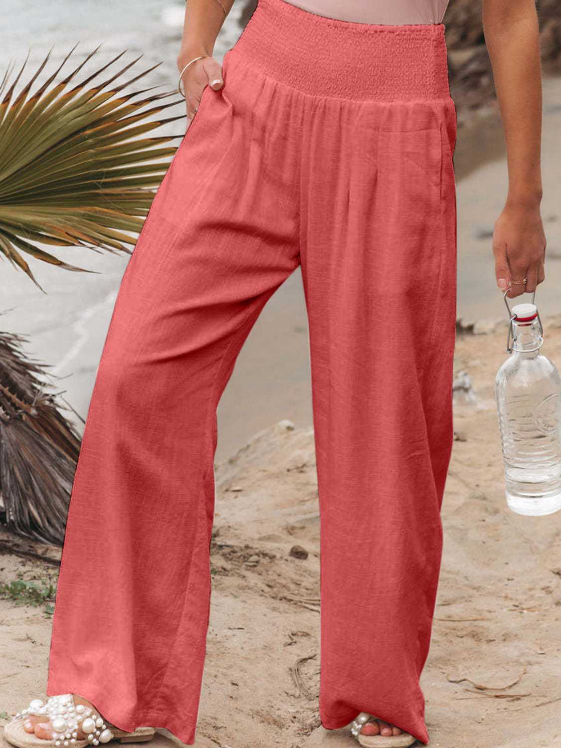 Sydney Full Size Smocked Waist Wide Leg Pants