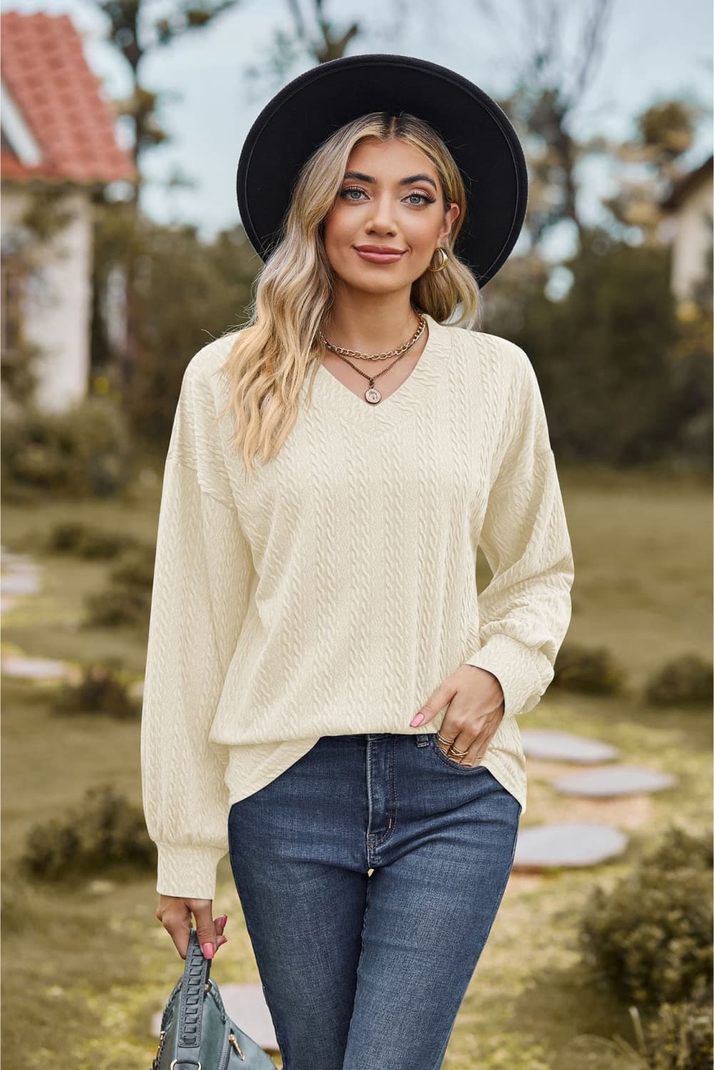 Cleverly Classic V-Neck Dropped Sweater