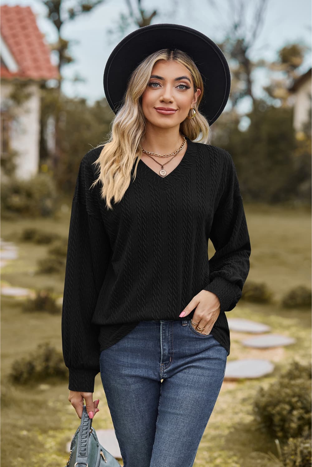 Cleverly Classic V-Neck Dropped Sweater