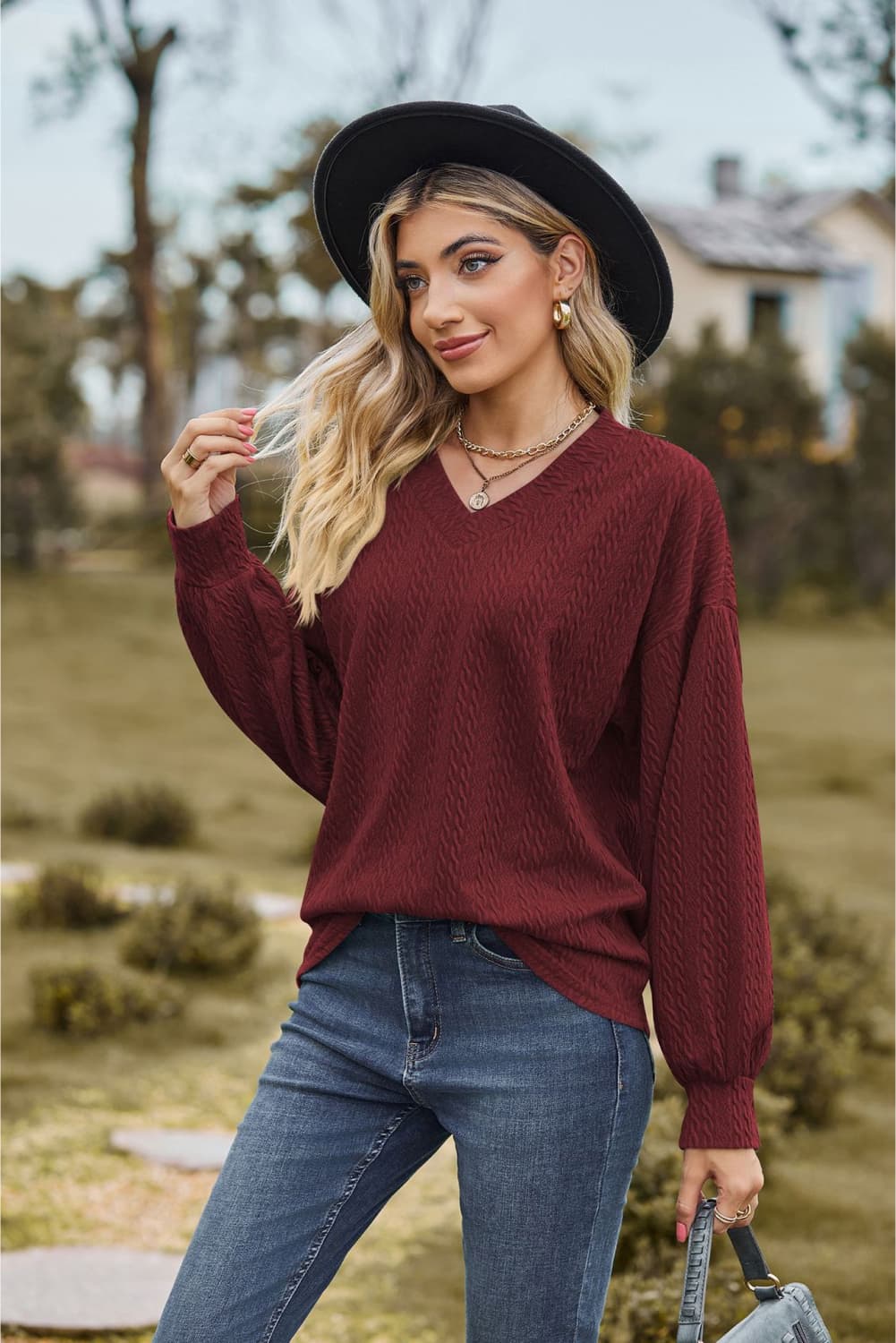 Cleverly Classic V-Neck Dropped Sweater