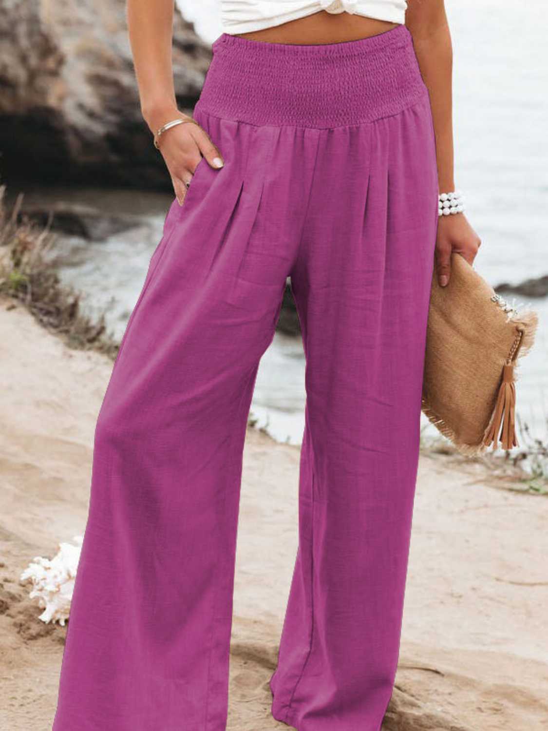 Sydney Full Size Smocked Waist Wide Leg Pants