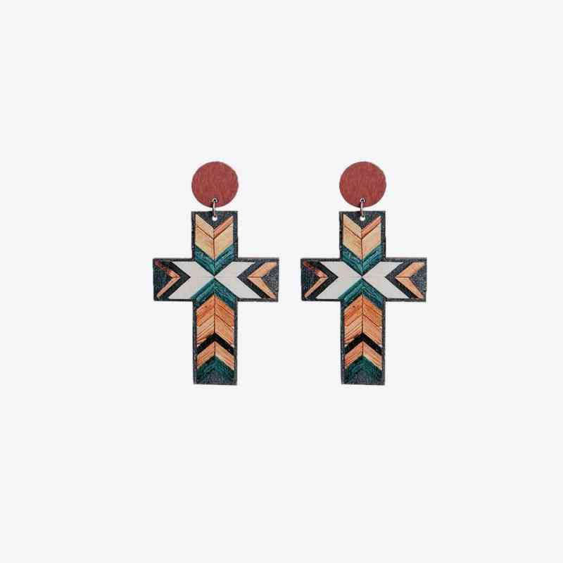 Wooden Cross Earrings