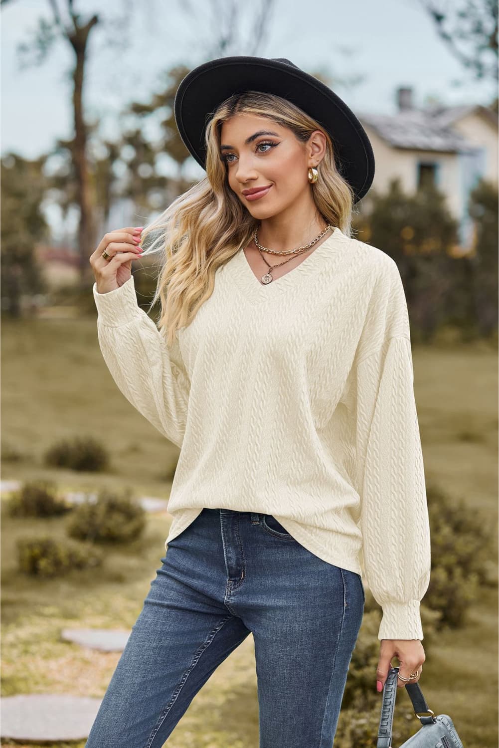 Cleverly Classic V-Neck Dropped Sweater