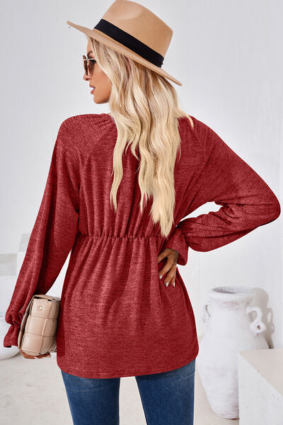 Ruched Flounce Sleeve Blouse - Multiple Colors