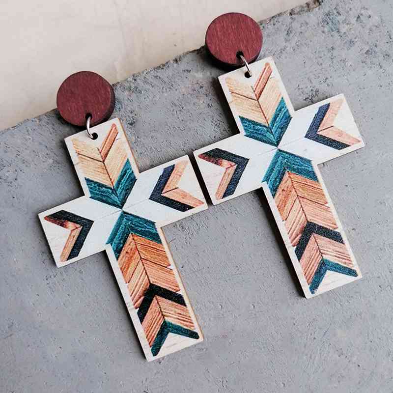 Wooden Cross Earrings