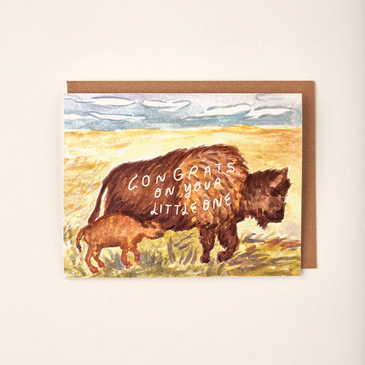 Congrats On Your Little One Baby Bison Buffalo Greeting Card
