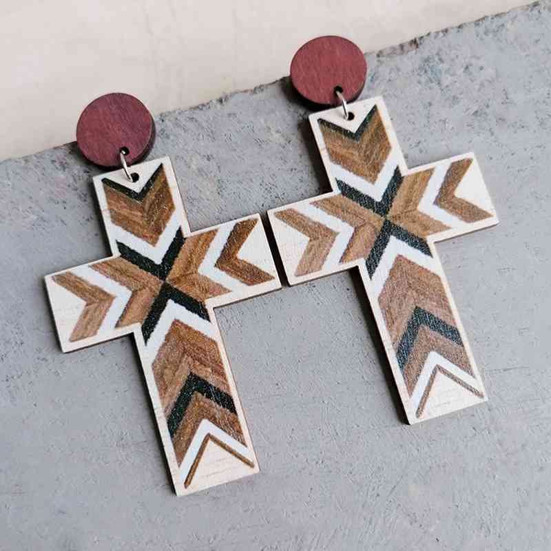 Wooden Cross Earrings