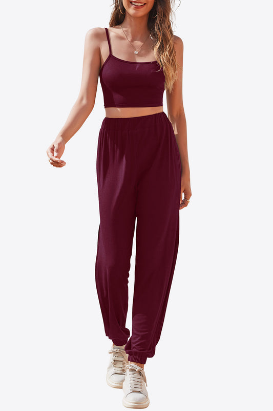 The Day After Game Day - Cropped Cami and Side Split Joggers Set