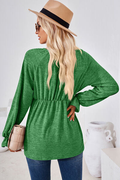 Ruched Flounce Sleeve Blouse - Multiple Colors