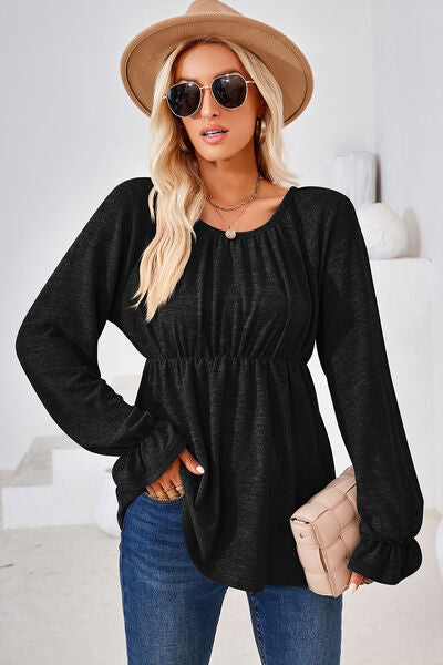 Ruched Flounce Sleeve Blouse - Multiple Colors