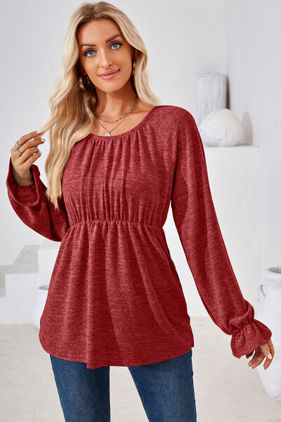 Ruched Flounce Sleeve Blouse - Multiple Colors