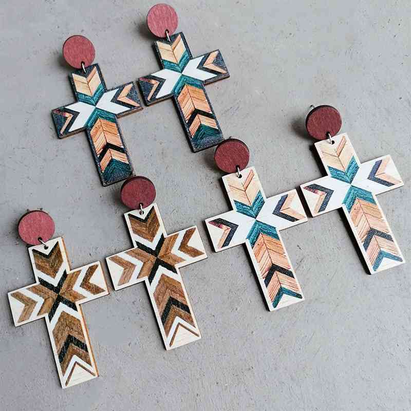 Wooden Cross Earrings