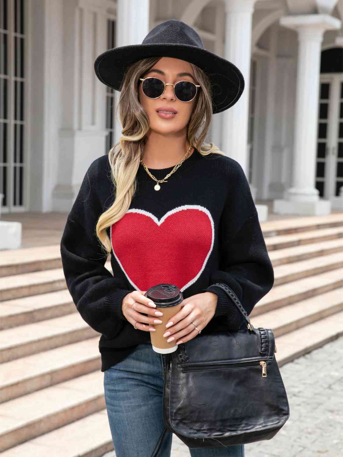 Heart Graphic Round Neck Sweater