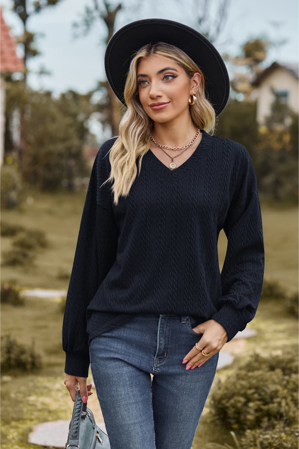 Cleverly Classic V-Neck Dropped Sweater